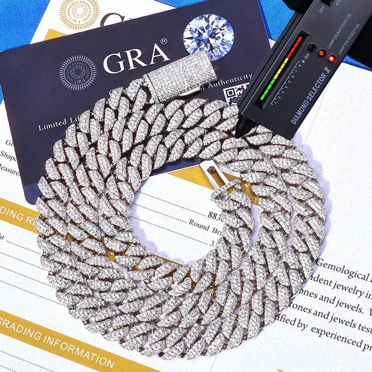 10mm Triple-Row Moissanite Cuban Link Chain for Men – S925 Sterling Silver High-Quality Luxury Hip Hop Necklace - CaratixJewelry