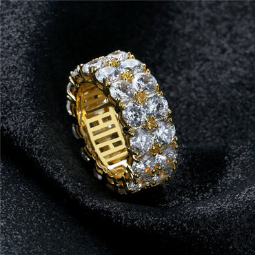 S925 Sterling Silver Double Row Ring | Iced Out Unisex Band | Caratix