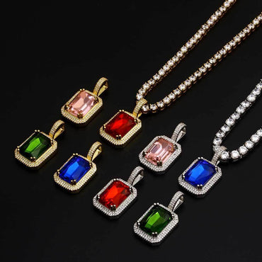 Custom Colored Gemstone Pendant Necklace with Zircon Stones for Men and Women | Caratix Jewelry - CaratixJewelry