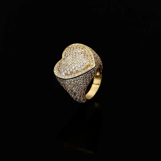 Heart-Shaped Zircon Ring with Copper Setting for Men | Trendy Hip Hop Jewelry | Caratix Jewelry - CaratixJewelry