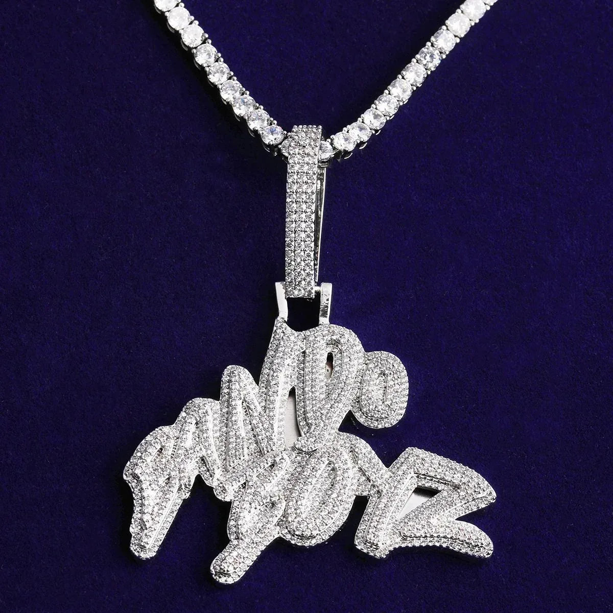 Iced Out "Bando Boyz" Letter Pendant | Men's Real Copper CZ Necklace - CaratixJewelry