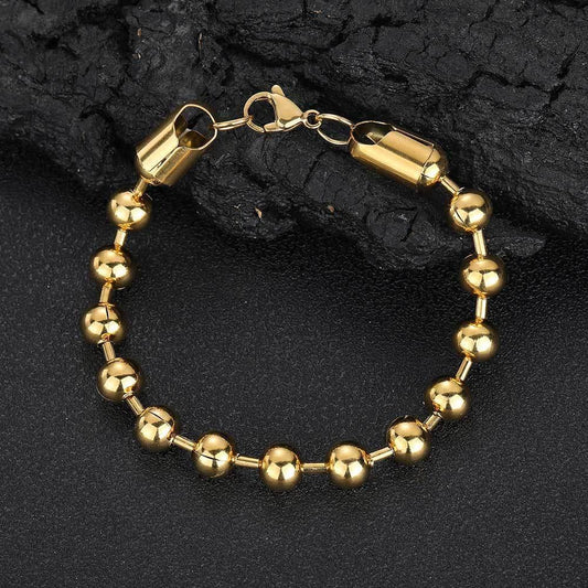 8mm Bead Chain Bracelet with Stainless Steel and 18K Gold for Men | Caratix Jewelry - CaratixJewelry