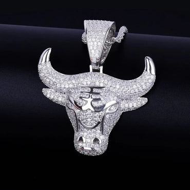 Iced Out Raging Bull Head Pendant | Men's Taurus Zodiac Necklace | Premium Copper CZ Chicago Style Jewelry | Wall Street Wealth Charm | Caratix - CaratixJewelry