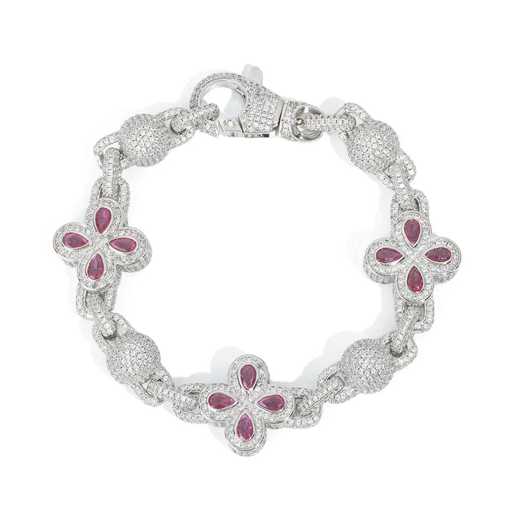 Multi-Color Clover Bubble Bracelet | Full Zircon Clasp 3D Ball Handpiece | Custom Rapper Chain Style | Caratix - CaratixJewelry