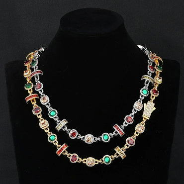Colored Gemstone Moissanite Necklace – S925 Sterling Silver Iced-Out Hip Hop Men’s Trendy Streetwear Jewelry - CaratixJewelry