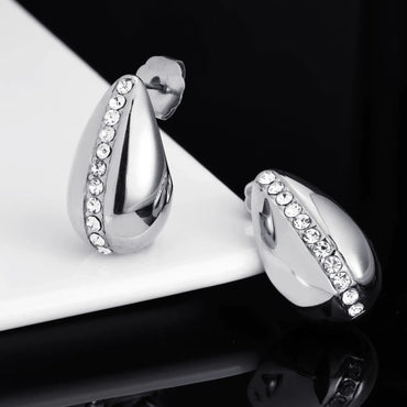 18K Gold Plated Drop-Shaped Zircon Earrings for Women | Trendy Titanium Steel Hip Hop Jewelry | Caratix Jewelry - CaratixJewelry