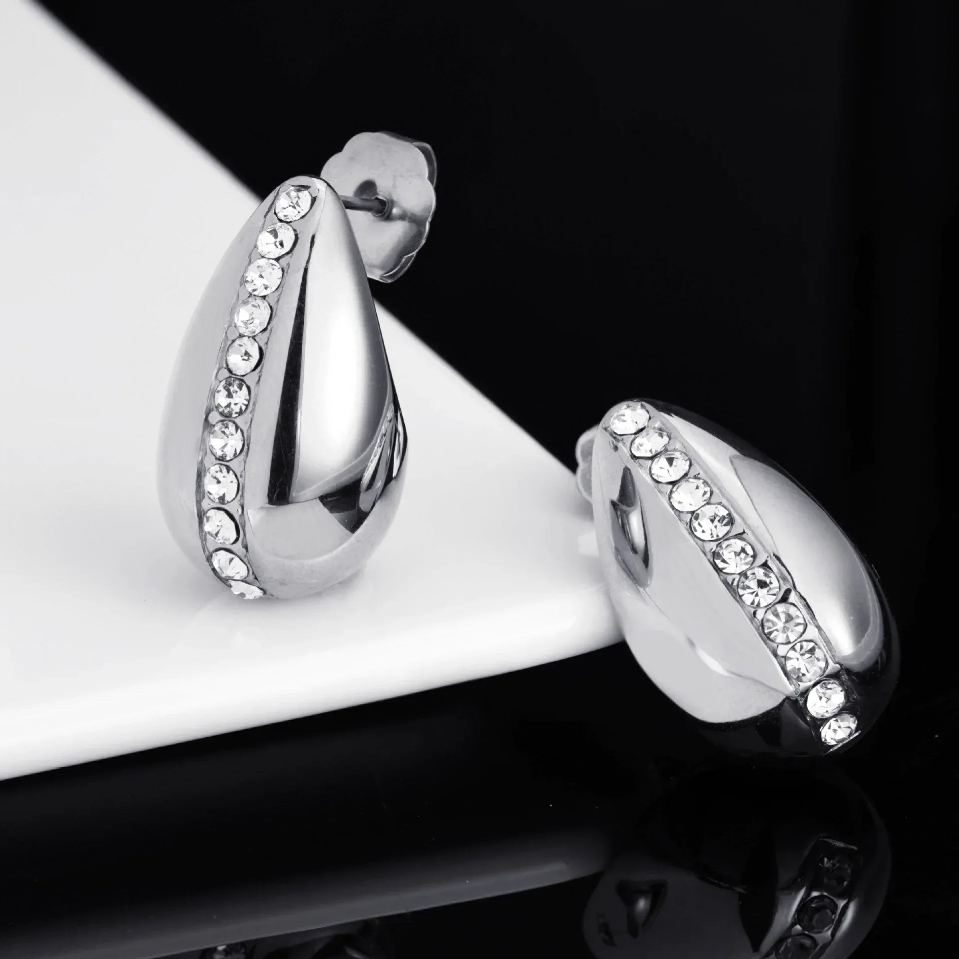 18K Gold Plated Drop-Shaped Zircon Earrings for Women | Trendy Titanium Steel Hip Hop Jewelry | Caratix Jewelry - CaratixJewelry