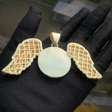Wing Photo Pendant Necklace | Iced Out CZ Custom Picture DIY Couple Jewelry - CaratixJewelry