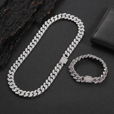 Custom 12mm Single-Row Cuban Link Rapper Iced Out Chain - CaratixJewelry