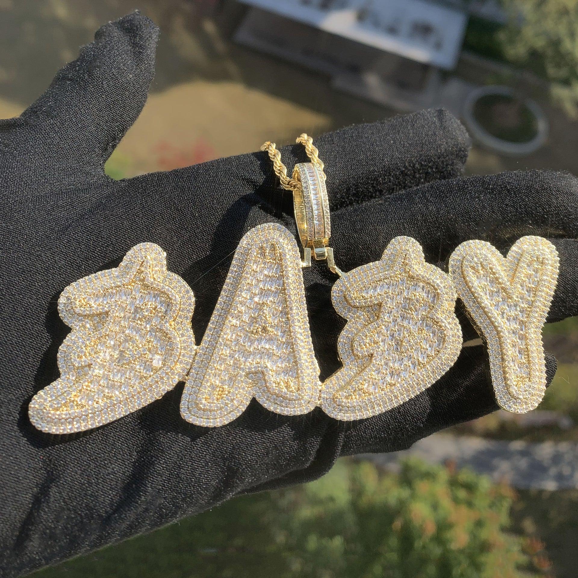 18K Gold Letter Pendant | Baguette CZ Iced Out DIY Hip Hop Men’s Jewelry - CaratixJewelry