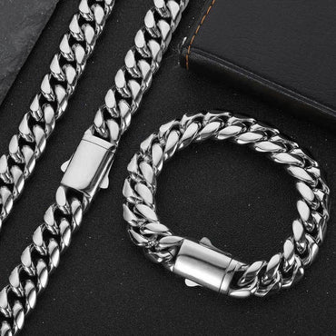Spring Clasp Stainless Steel Cuban Link Necklace Hip Hop Jewelry Rapper Iced Out Chain for Men | Caratix Jewelry - CaratixJewelry