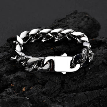 12mm Stainless Steel Hip Hop Bracelet with CNC Half Pavé Zircon - CaratixJewelry