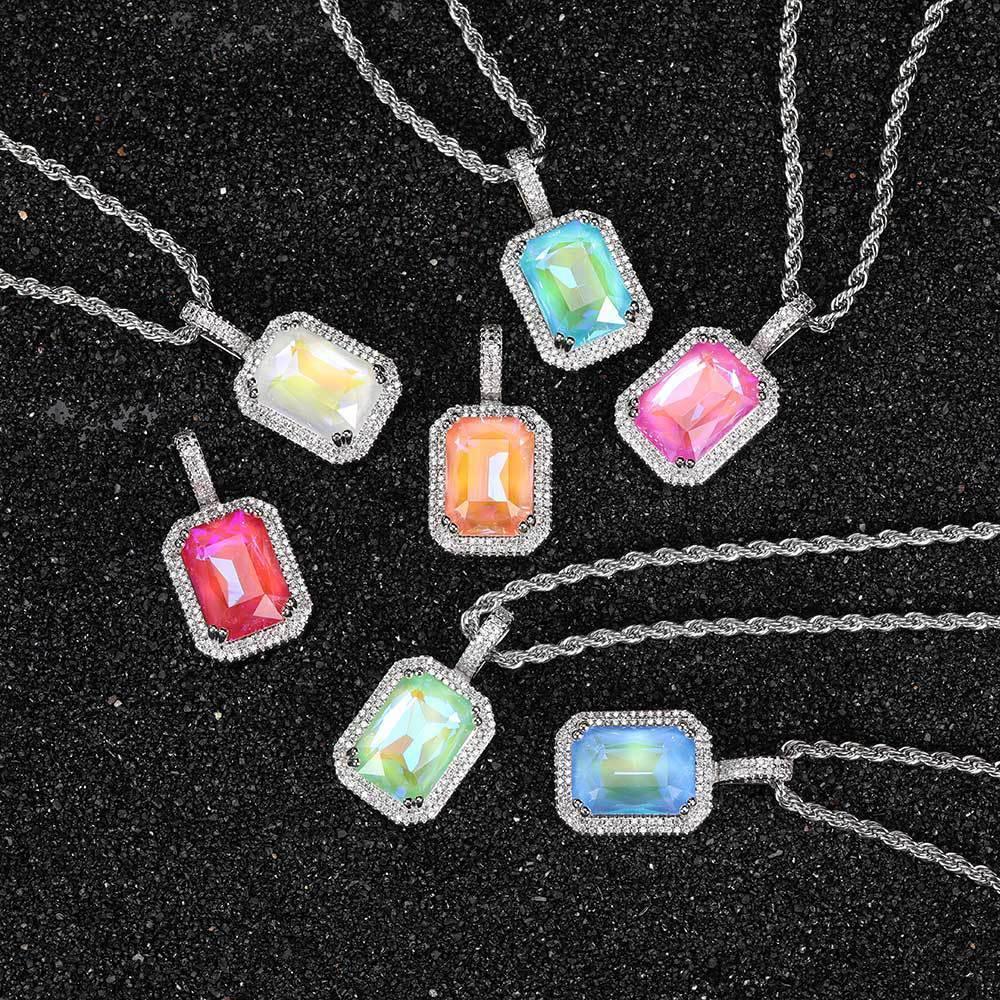 Mocha Fluorescent Square Pendant with Solid Zircon and Colorful Gemstones for Men and Women | Caratix Jewelry - CaratixJewelry