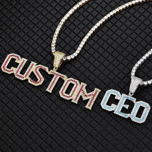 Colorful Zircon Letter Pendant Necklace with Letter Combination for Men | Caratix Jewelry - CaratixJewelry