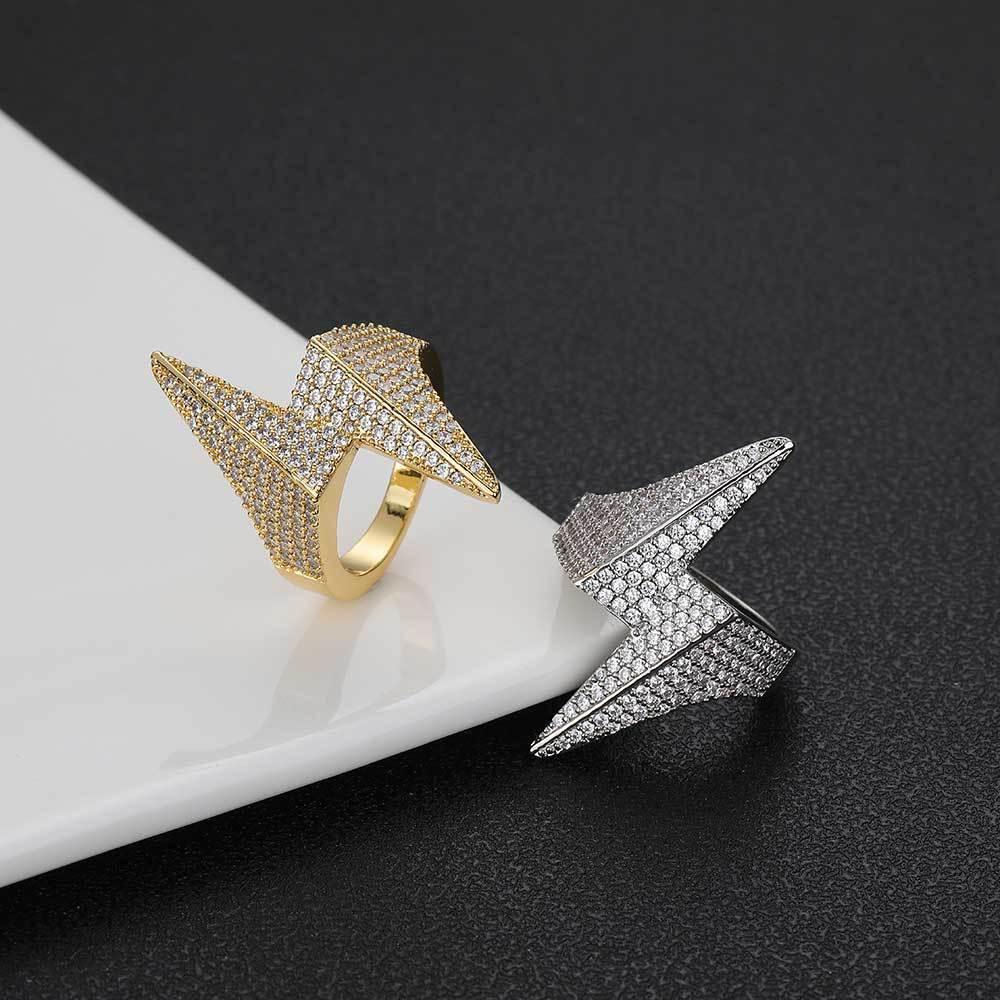 Zircon Lightning Bolt Ring for Men | Luxury Hip Hop Jewelry | Caratix Jewelry - CaratixJewelry