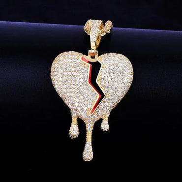 Luxury Iced Out Broken Heart & Teardrop Pendant | Unisex Hip Hop Bleeding Heart Necklace | Premium Copper CZ Jewelry | Street Luxe Bling | Caratix - CaratixJewelry