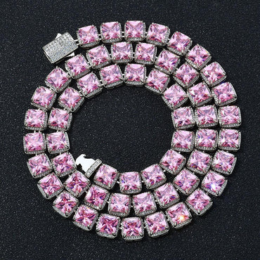 Custom 10mm Pink Baguette Sugar Link Necklace & Bracelet Hip Hop Bling | Caratix - CaratixJewelry