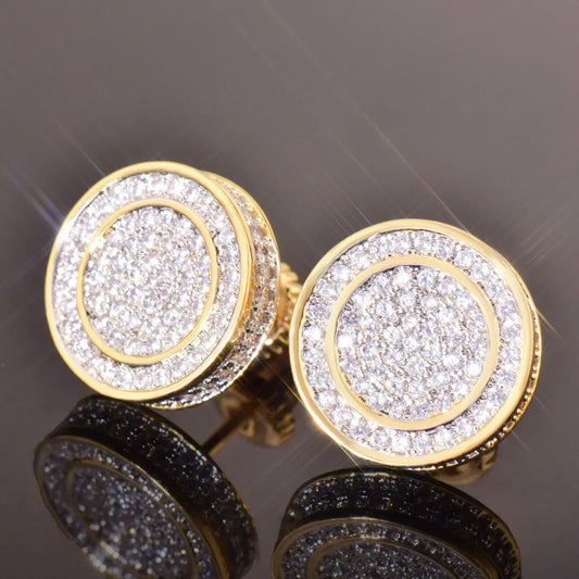 Double Layer Round Stud Earrings with Zircon | Creative & Trendy Hip Hop Jewelry | Caratix Jewelry - CaratixJewelry