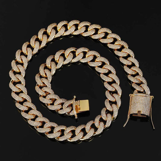 Custom 15mm Triple-Row Iced Out Gold Chain Style - CaratixJewelry