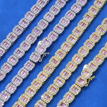 Custom 8mm Pink Baguette Tennis Bracelet Iced Out Chain Style for Rapper | Caratix - CaratixJewelry
