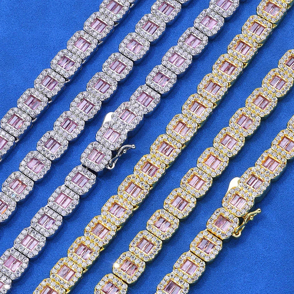 Custom 8mm Pink Baguette Tennis Bracelet Iced Out Chain Style for Rapper | Caratix - CaratixJewelry
