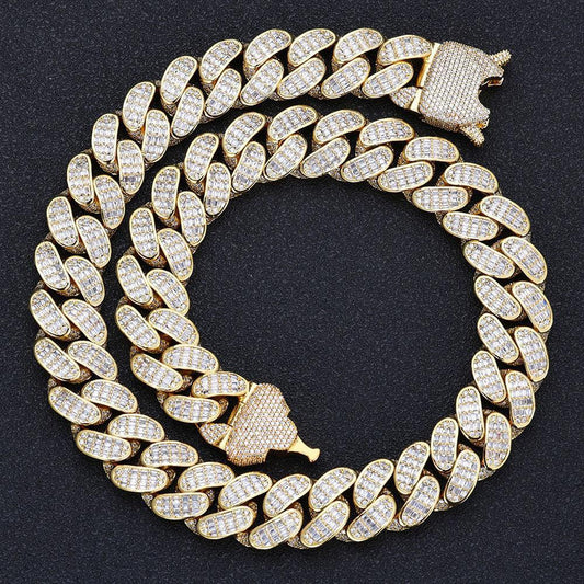 18mm Triple Row Cuban Chain Necklace with Square Zircon - CaratixJewelry