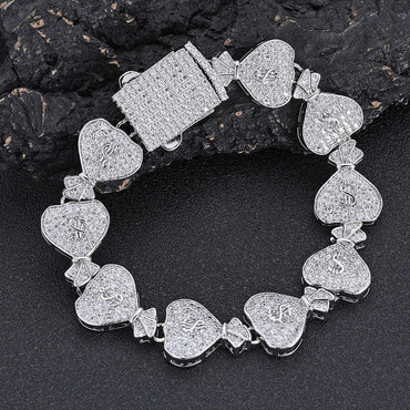 15mm Money Bag Cuban Bracelet Zircon Rapper Chain - CaratixJewelry