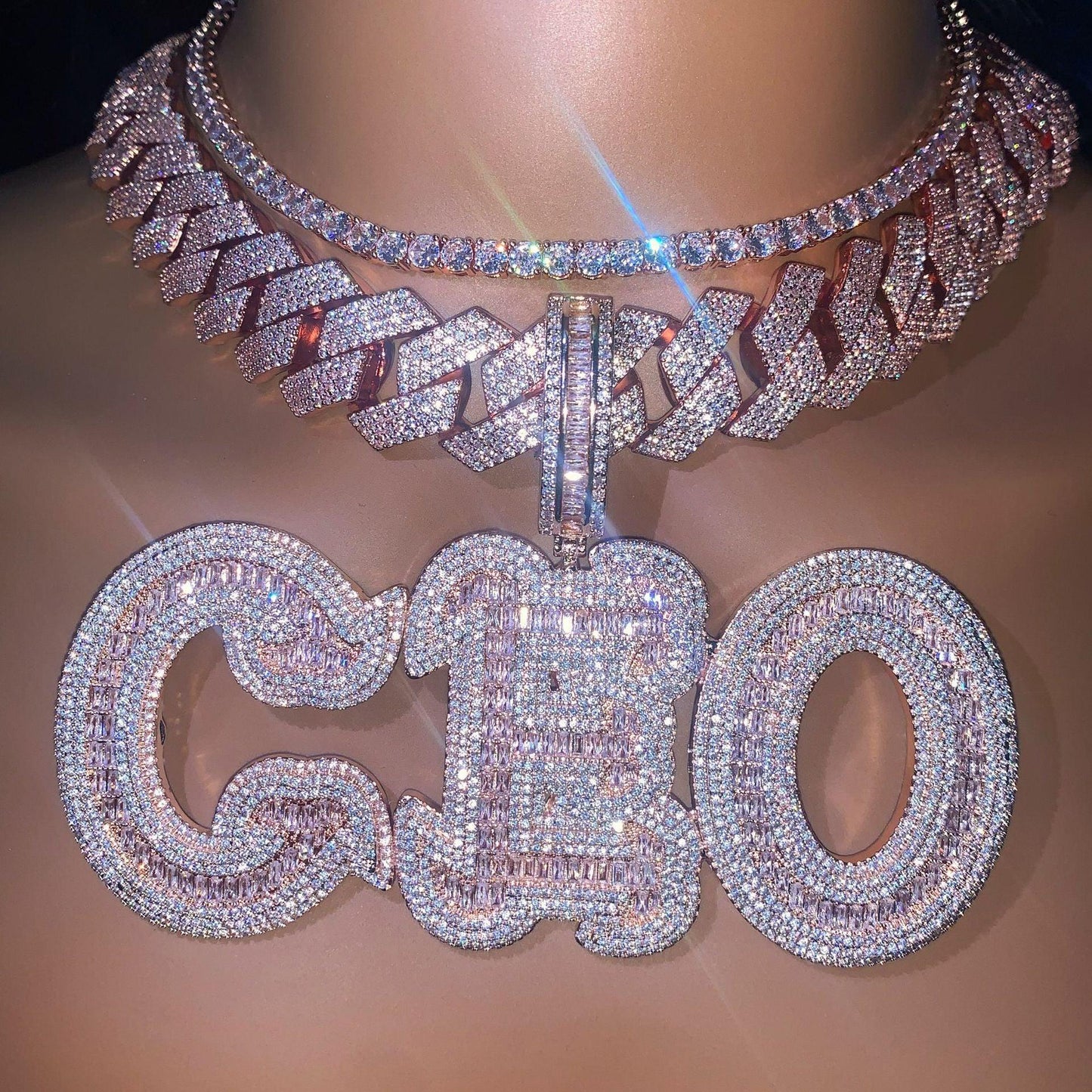 Baguette Script Letter Pendant | DIY CZ Initial Hip Hop Custom Necklace - CaratixJewelry