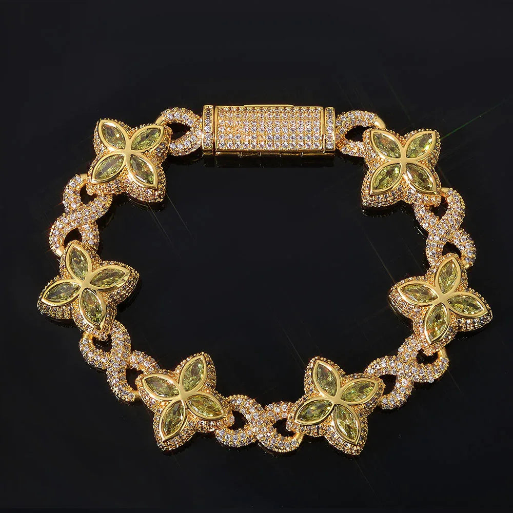 Iced Out Infinity 8 Clover Cuban Bracelet | Heavy Zircon Hip Hop Link | Premium Rapper Iced Out Chain | Caratix - CaratixJewelry