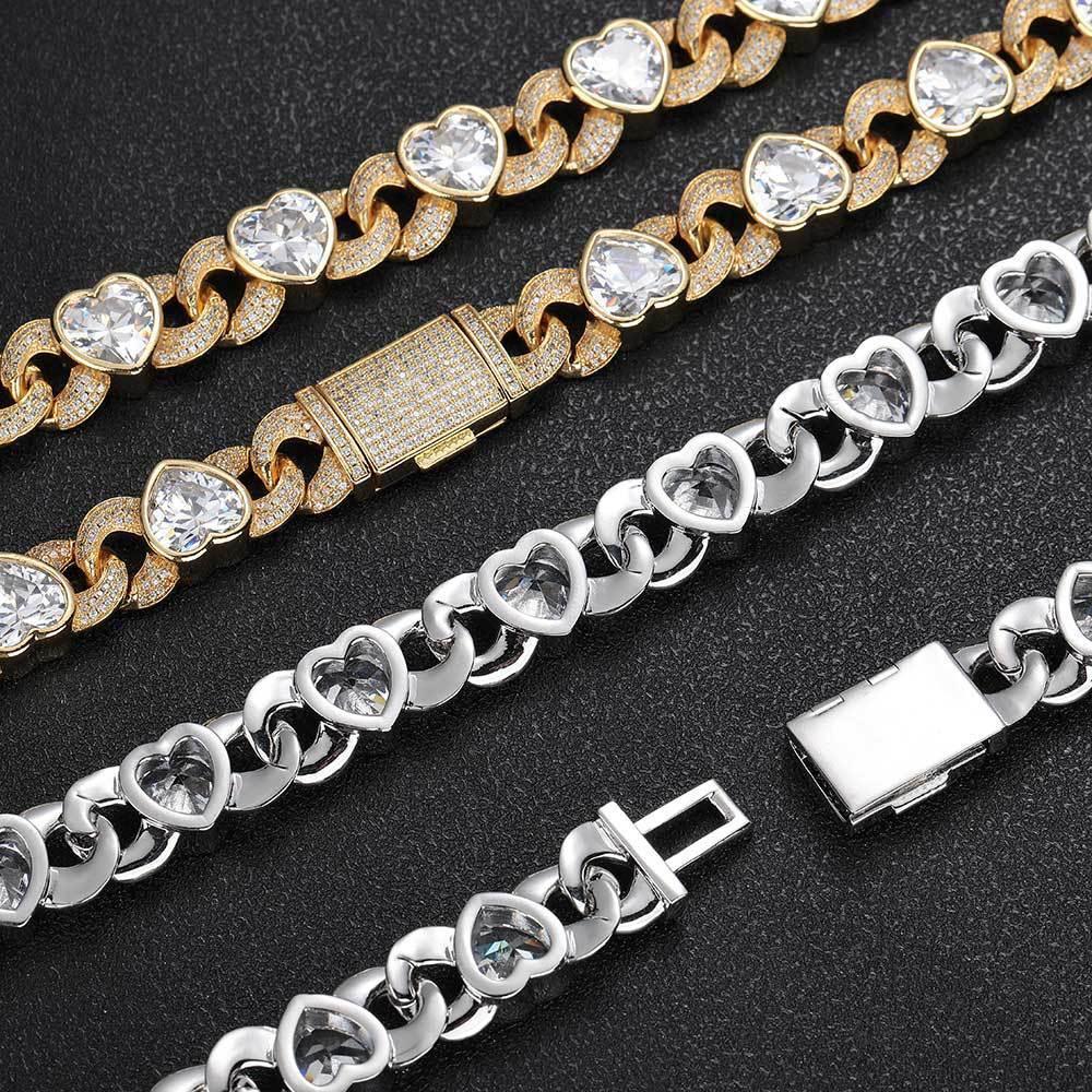 12mm Heart Zircon Figure 8 Cuban Chain Hip Hop Necklace - CaratixJewelry