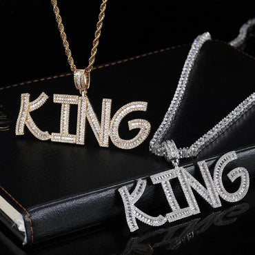 Custom Square Letter Pendant Necklace with Zircon Stones for Men | Caratix Jewelry - CaratixJewelry