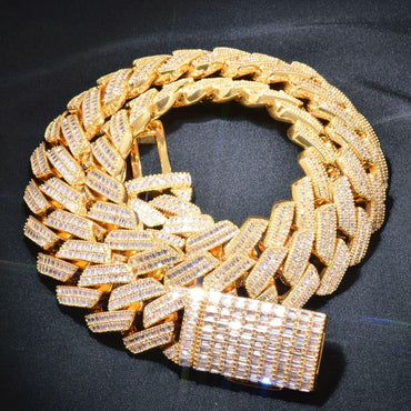 Double Row Step Cut Zircon Cuban Chain Necklace Gold Finish | Hip Hop Jewelry | Caratix Jewelry - CaratixJewelry