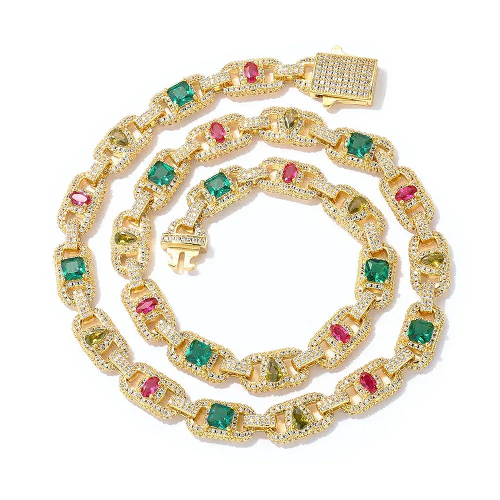Custom 8mm Pig-Nose Color Gemstone Chain | Trendy Rapper Iced Out Chain | Caratix - CaratixJewelry