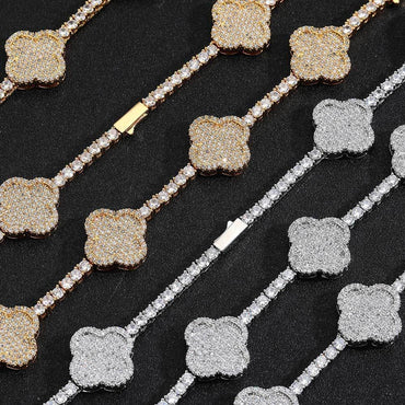 Men's Spring Clasp Clover Tennis Chain | 5mm Iced Out Zircon Necklace | Premium Gold Chain Rapper Style | Caratix - CaratixJewelry