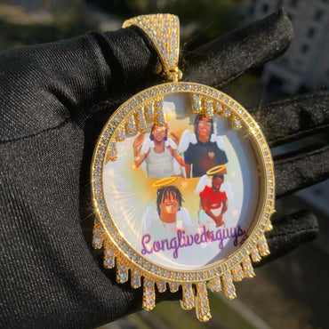 Teardrop Photo Pendant | Solid CZ Iced Out DIY Custom Picture Hip Hop Necklace - CaratixJewelry
