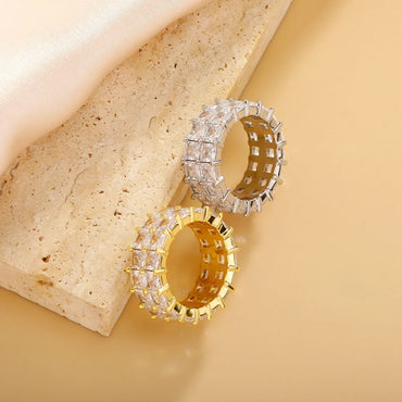 Double Row Baguette Diamond Ring | T-Square Zirconia Band | Caratix