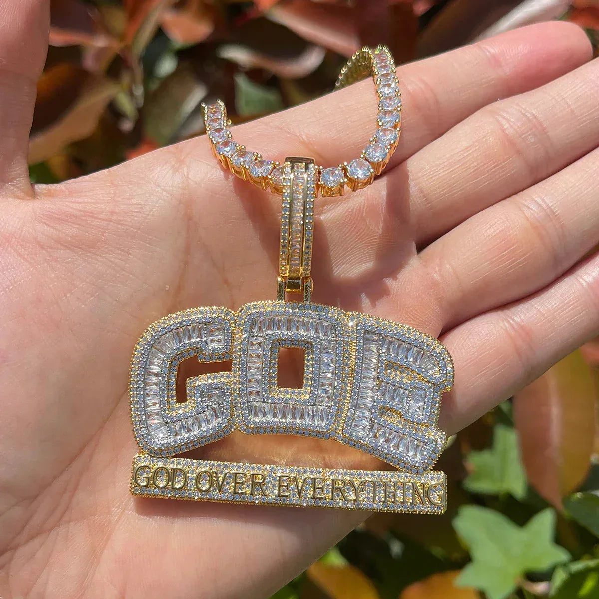 Men's "God Over Everything" Necklace | Premium Copper CZ Inspirational Jewelry - CaratixJewelry