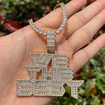 Iced Out "We The Best" Letter Pendant | Men's Hip Hop Slogan Necklace | Premium Copper CZ Motivational Jewelry | DJ Khaled Style Bling | Caratix - CaratixJewelry