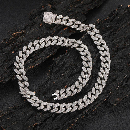 12mm Double Row Iced Out Cuban Chain Zircon Necklace with Spring Clasp for Men | Caratix Jewelry - CaratixJewelry