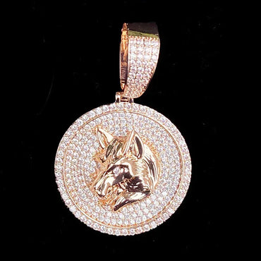Iced Out Round Wolf Head Medallion | Men's Real Copper CZ "Alpha" Necklace | - CaratixJewelry