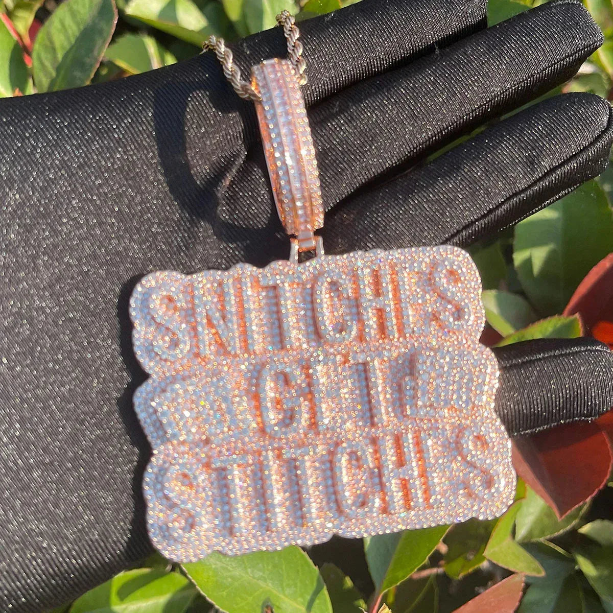 Iced Out "SNITCHES" Letter Pendant | Men's Real Copper CZ Necklace - CaratixJewelry