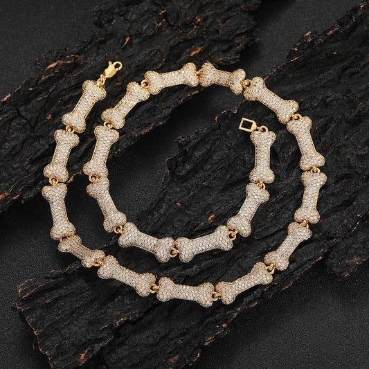 10mm Bone Zircon Necklace with Box Clasp Hip Hop Jewelry - CaratixJewelry