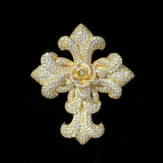 Exaggerated Floral Iced Out Cross Pendant | Luxury Men's Real Copper CZ Necklace - CaratixJewelry