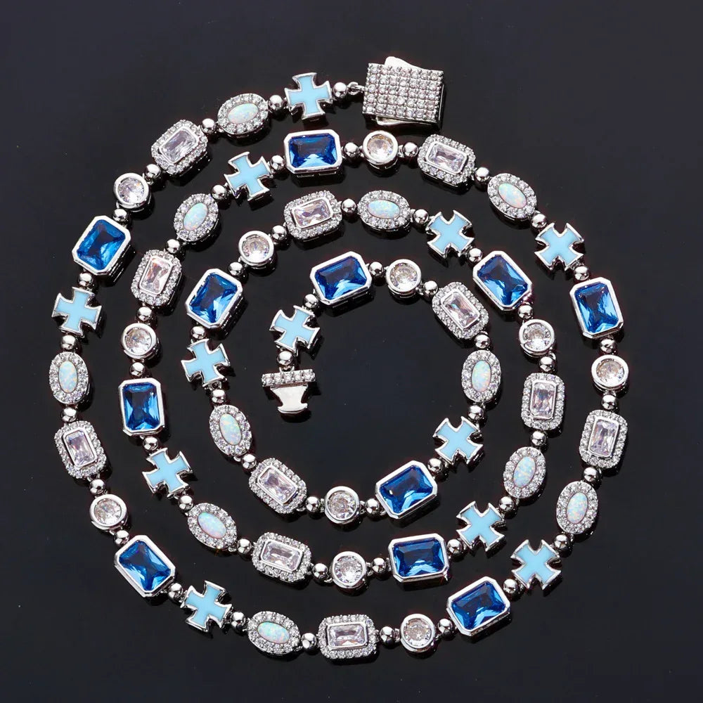 Custom 6mm Opal & Color Gemstone Necklace | Enamel Cross Hip Hop Jewelry | Caratix - CaratixJewelry