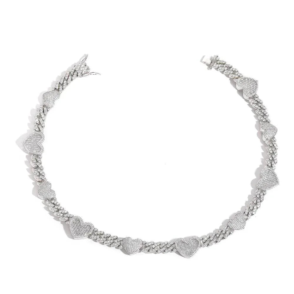 Heart Zircon Cuban Chain Choker Necklace Elegant Jewelry - CaratixJewelry