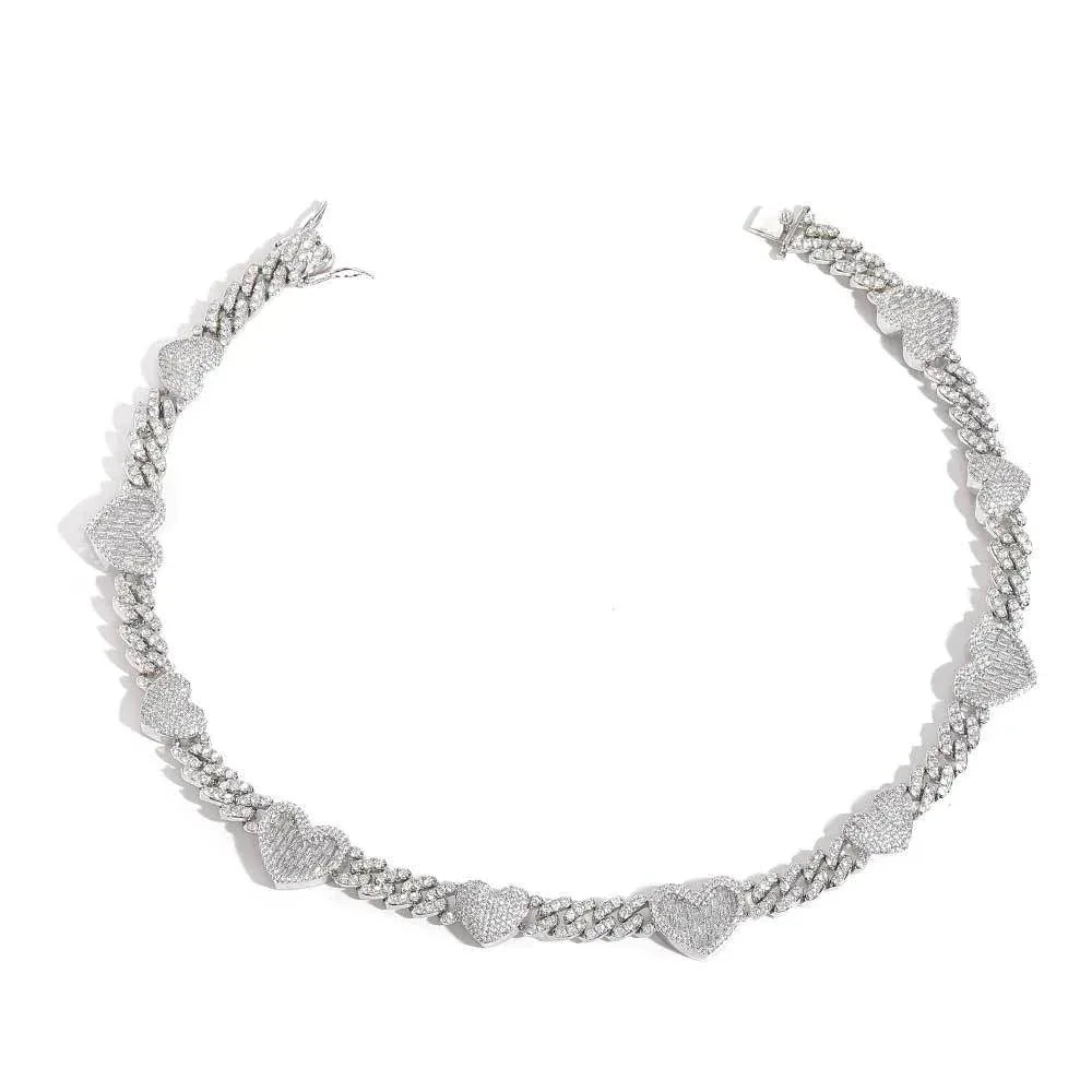 Heart Zircon Cuban Chain Choker Necklace Elegant Jewelry - CaratixJewelry