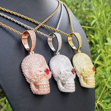 Iced Out Red-Eyed Skull Pendant | Men's Punk Gothic Hip Hop Necklace - CaratixJewelry