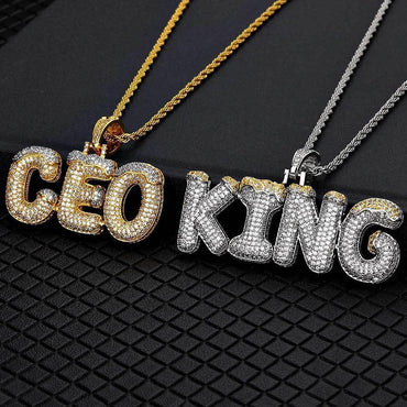 DIY Christmas Letter Pendant Necklace with Zircon Stones for Men | Caratix Jewelry - CaratixJewelry
