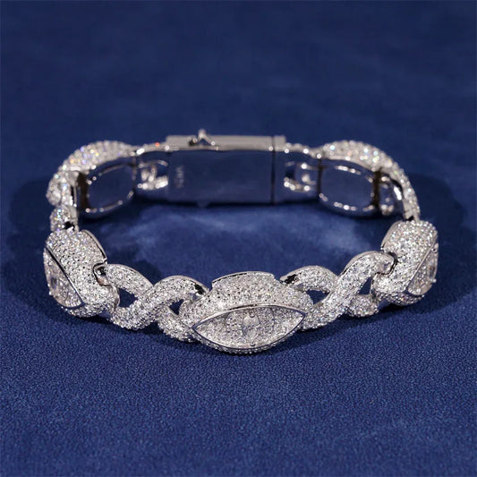 13mm Moissanite Eye Cuban Link Bracelet with Figure-8 Clasp – S925 Sterling Silver Iced-Out Hip Hop Men’s Streetwear Jewelry - CaratixJewelry
