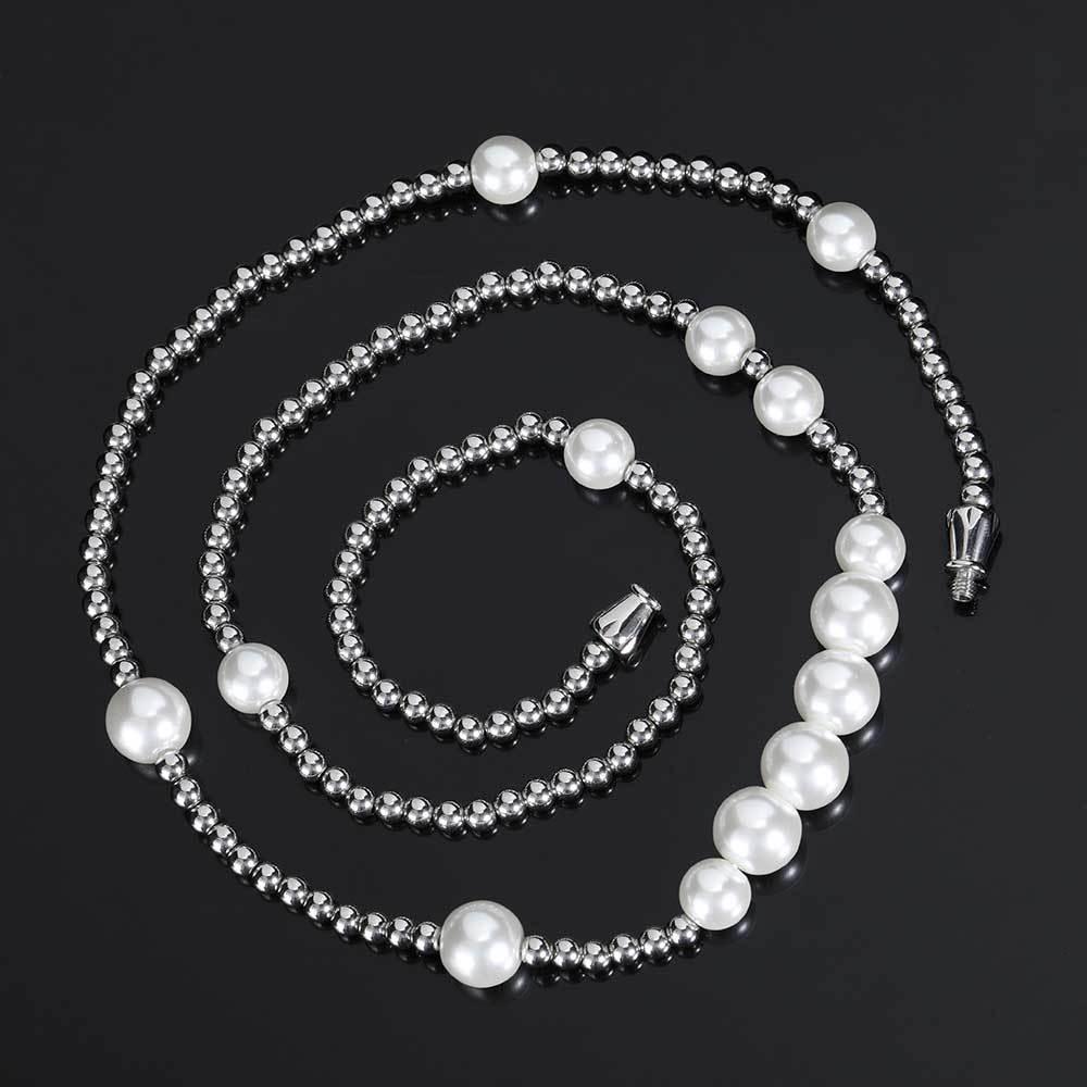 Pearl Beaded Necklace Stainless Steel Ball Chain Vintage Design | Caratix Jewelry - CaratixJewelry